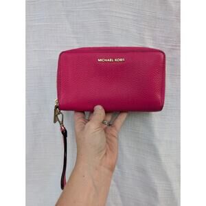 Michael Kors Jet Set Travel Flat Multifunction Phone Case Wallet‎ Electric Pink